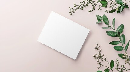 Stylish Mockup of a Festive Christmas Postcard Lying Flat on a Minimal Background