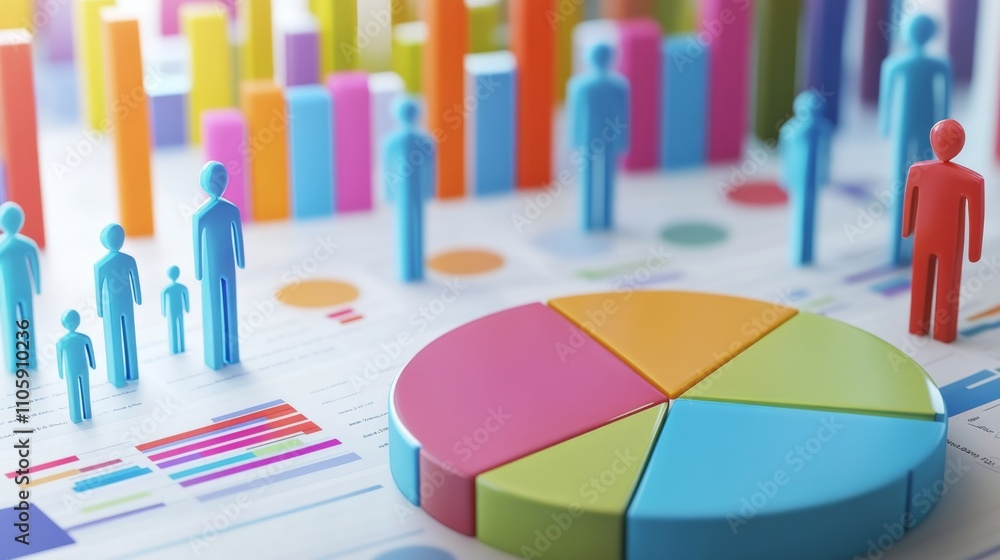 Poster colorful customer data analysis with pie charts and graphs