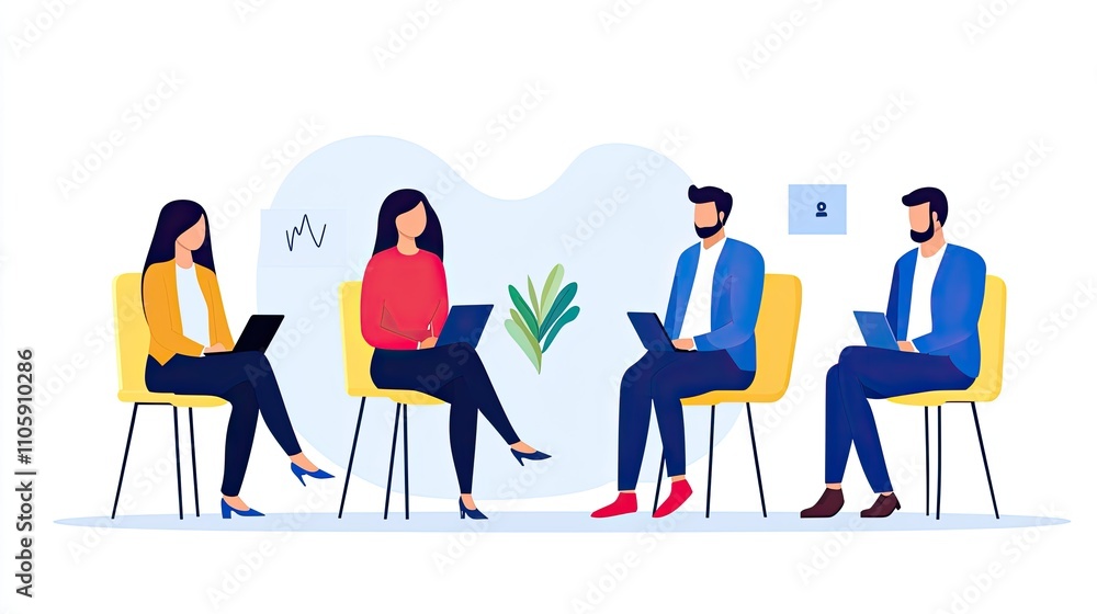 Poster group of diverse professionals engaged in remote collaboration and virtual meeting in a modern offic