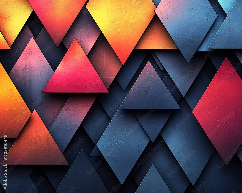 Poster vibrant geometric gradient with interlocking triangular shapes creating dynamic abstract backdrop