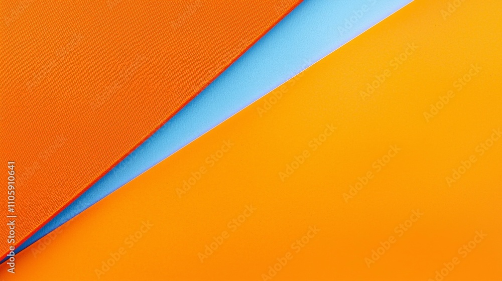 Poster geometric composition creating an abstract background with two orange sheets of paper and a light bl