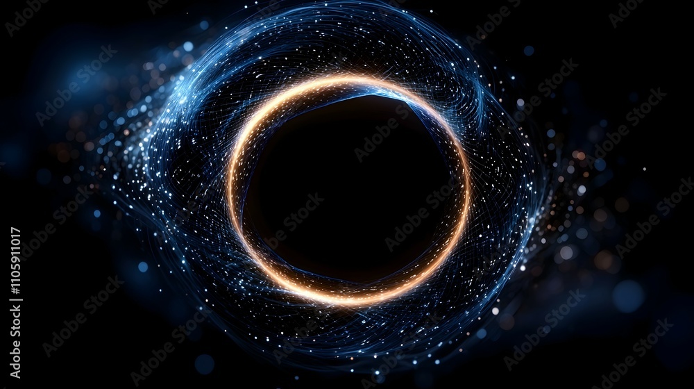 Poster mesmerizing digital vortex in deep space - intricate black hole surrounded by luminous patterns of l