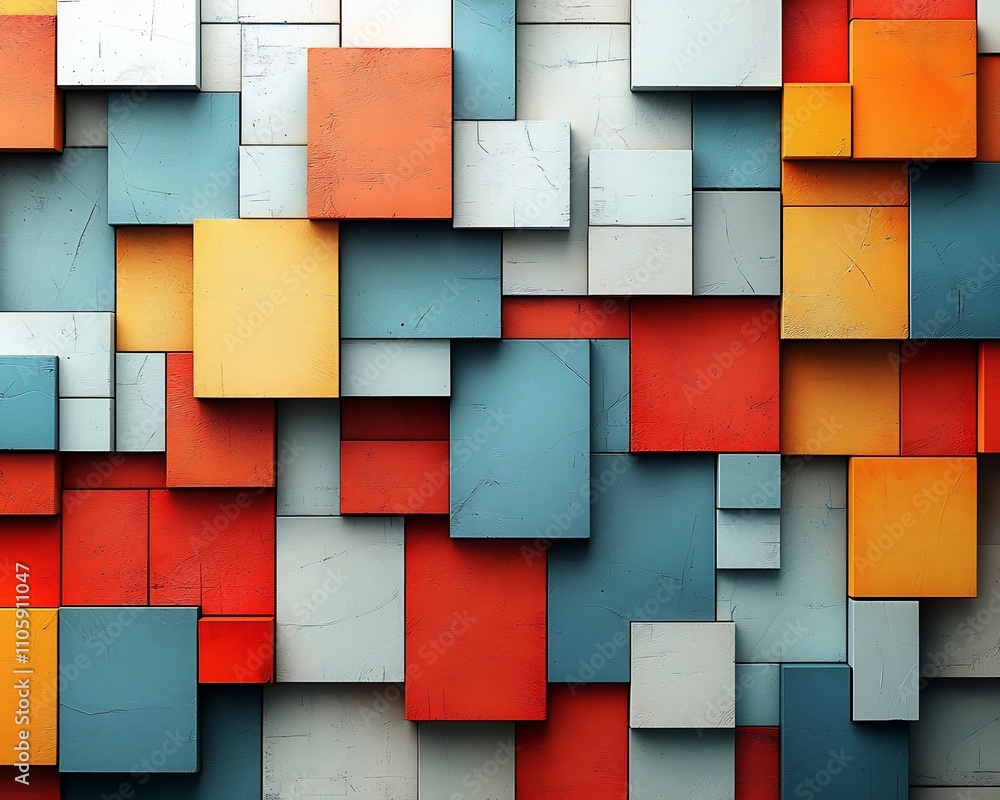 Poster vibrant geometric abstract background with stacked rectangular shapes in grid pattern