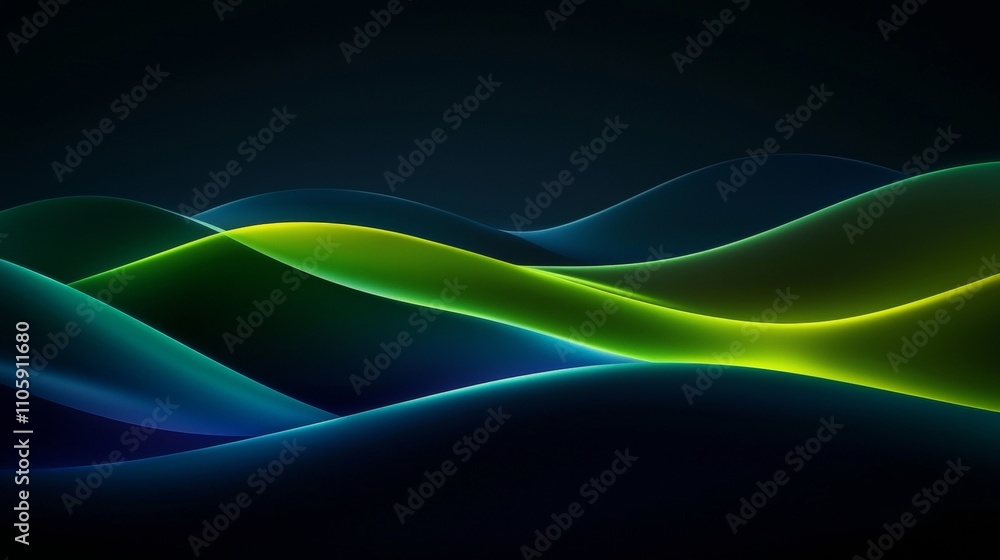 Poster smooth, undulating waves of vibrant green and calming blue create a mesmerizing abstract pattern aga