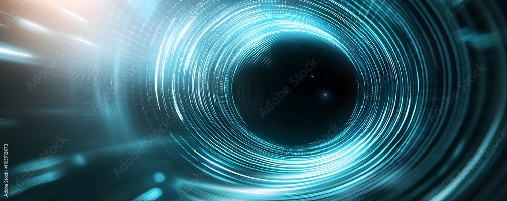 Poster cosmic black hole surrounded by hypnotic digital patterns - abstract space background with subtle gl