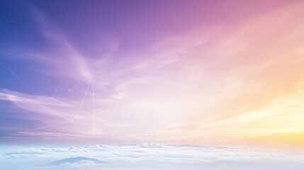Stunning sunset sky with pastel colors, airplane contrails, and vibrant hues. Perfect for travel inspiration and serene backgrounds