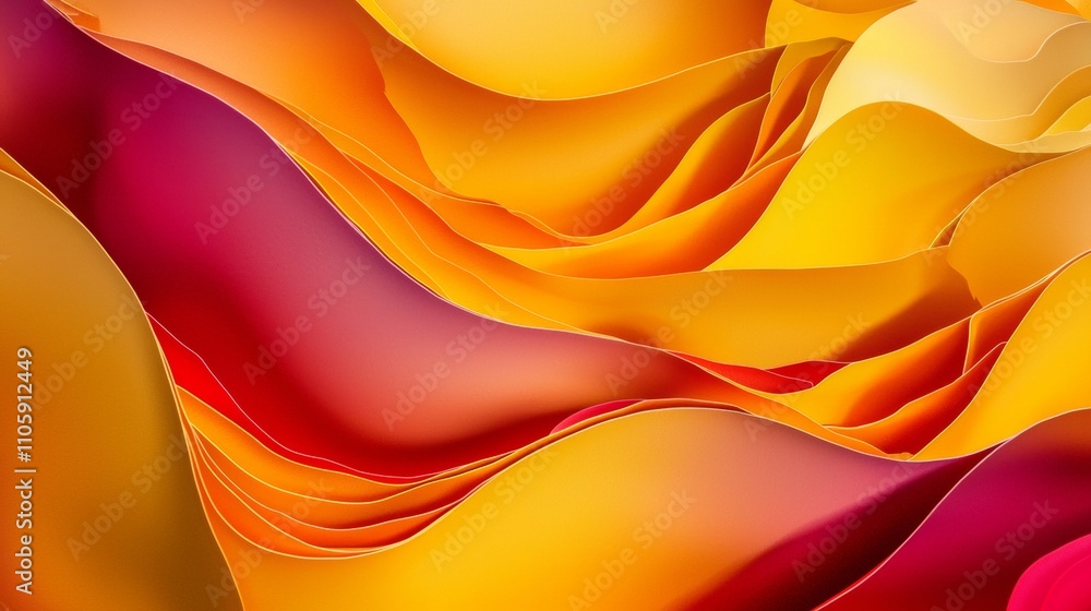 Poster Smooth curves and lines create a dynamic and visually appealing abstract background with a gradient of warm colors, perfect for modern and creative projects