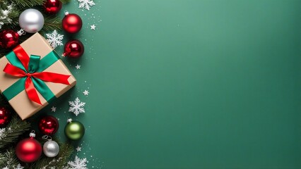 Christmas and winter-themed image with a royal blue background. Decorations include a small white gift box, candy canes, natural pinecones, red berries, and star ornaments