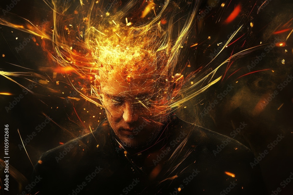 Poster energetic abstract concept representing human thoughts and emotions with explosive colors and creati