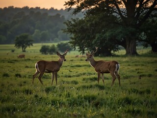 Naklejka premium Deer grazing in a field.
