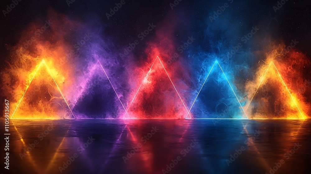 Poster vibrant neon triangular pattern abstract art explosion background