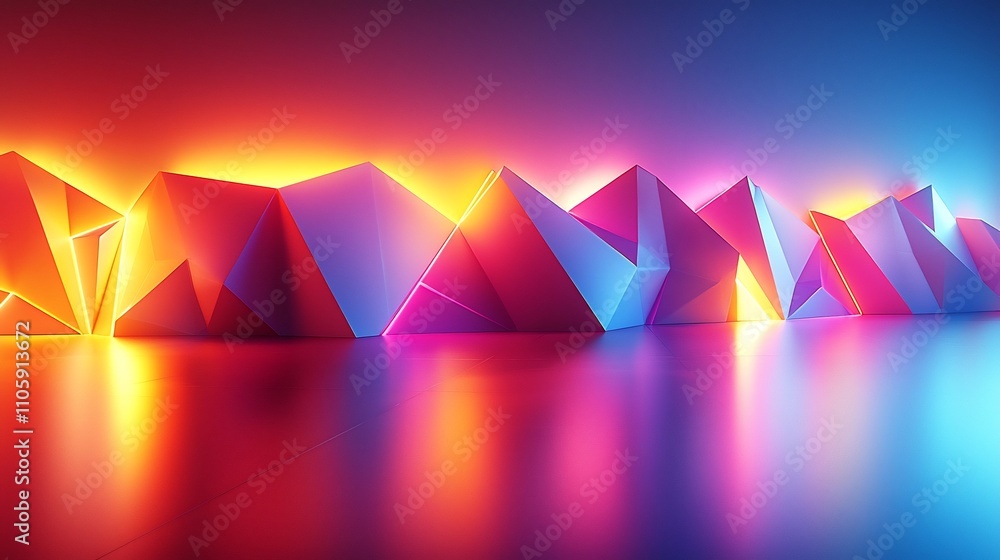 Poster vibrant neon geometric abstract triangular pattern explosion visual effect background
