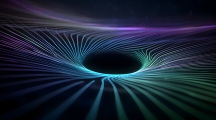 Mesmerizing Cosmic Black Hole with Digital Patterns and Neon Glows - Intricate Flowing Lines in Blue Green and Purple for Futuristic Backgrounds