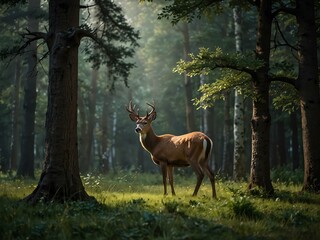 Fototapeta premium Deer peacefully grazing in the forest.