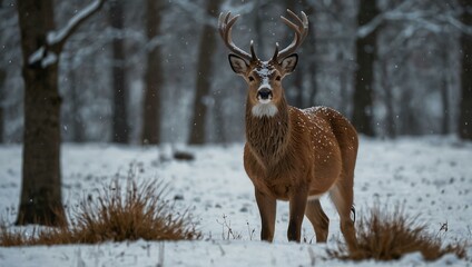 Deer standing in the snow.