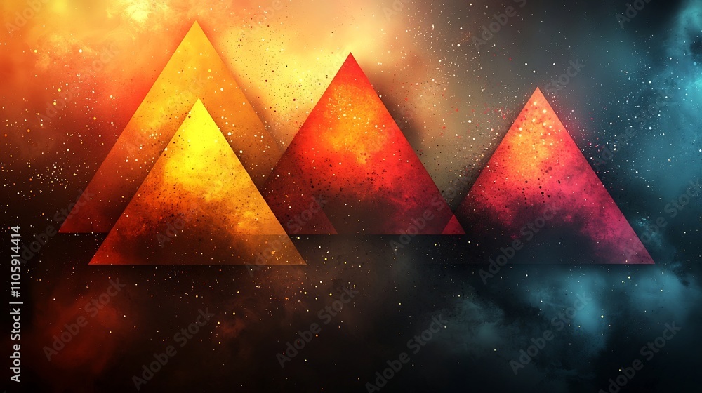 Aufkleber retro geometric abstract background with vibrant neon triangles and dynamic futuristic vibe