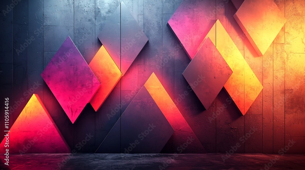 Poster retro futuristic abstract geometric neon background with dynamic angular shapes and vibrant lighting