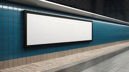 Blank advertising panel in a modern subway station