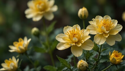 Obraz premium Delicate soft yellow flowers, evoking a sense of tranquility.