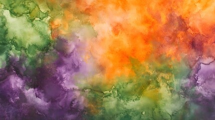 Fototapeta premium Abstract Watercolor Painting In Shades Of Purple Green And Orange