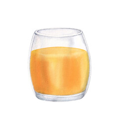 Glass of orange  juice. Watercolor hand drawn illustration, isolated on white background