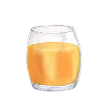 recommend clip art: Glass of orange  juice. Watercolor hand drawn illustration, isolated on white background
