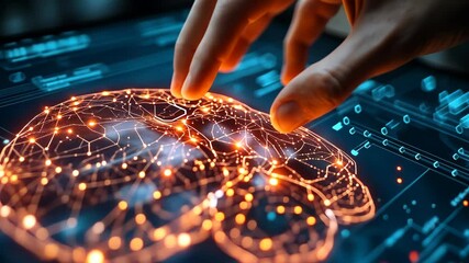 A man touching the brain working of Artificial Intelligence (AI).