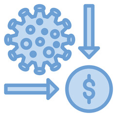 recession icon blue line and blue fill depiction of economic recession