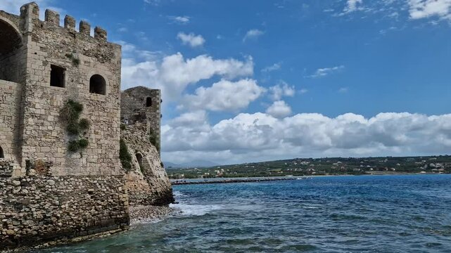 Fragment of the historic Venetian fort of Methoni and the sea, Peloponnese, Greece