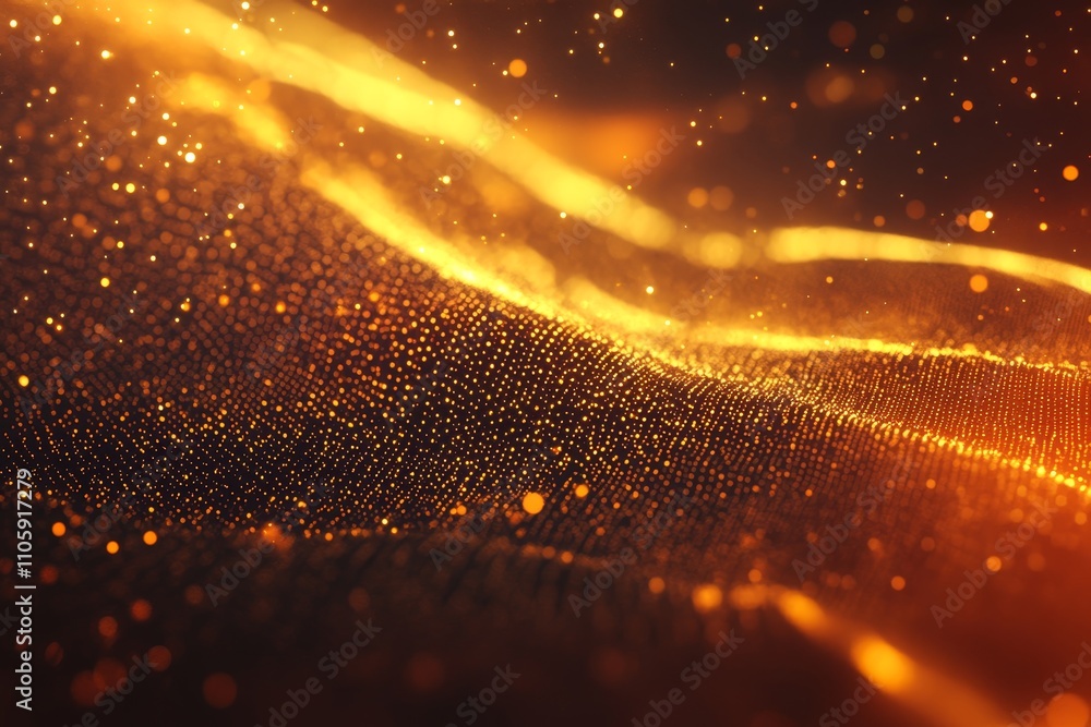 Poster glimmering golden particles on dark fabric background creating a dreamlike and ethereal atmosphere f
