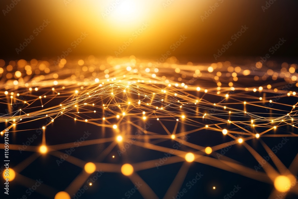 Poster glowing networks of light and energy representing digital connections and data flow in a mystical la