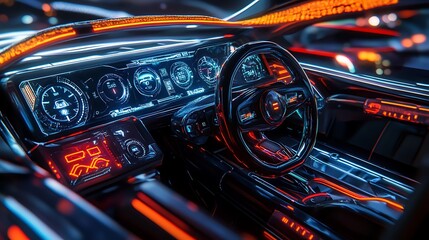 Futuristic Car Interior Dashboard Display Technology