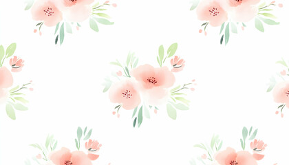 Delicate watercolor floral pattern featuring peach blossoms and soft green leaves, perfect for wedding invitations, stationery, or feminine designs.