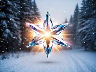 A sparkling crystal star emitting vibrant light, symbolizing hope and energy