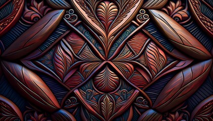 Decorative wood carving. Wooden background with ornaments.