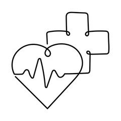 Heart with Cross and Heartbeat. Minimalist Medical Heartbeat Logo.