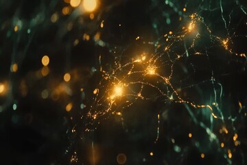 Obraz premium Intricate Visual Representation of Neural Connections with Glowing Nodes and Mysterious Background Enhancing the Concept of Brain Activity and Connectivity