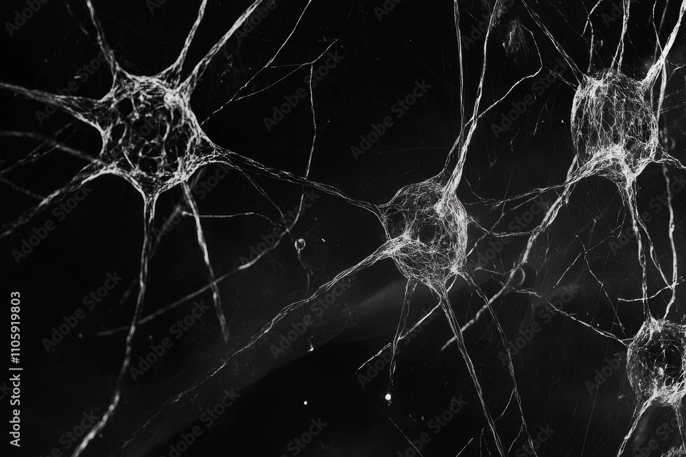 Poster intricate web of neurons and synapses on dark background capturing the beauty of biological structur