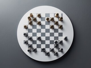 Minimalist checkers set with sleek metallic pieces on a modern board