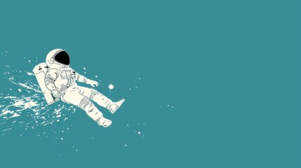 Astronaut Floating in Space Against Turquoise Background