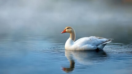 Serene White Goose Swimming Gracefully on Calm Blue Water