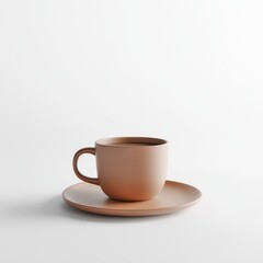 Minimalist Ceramic Coffee Cup and Saucer on Neutral Background