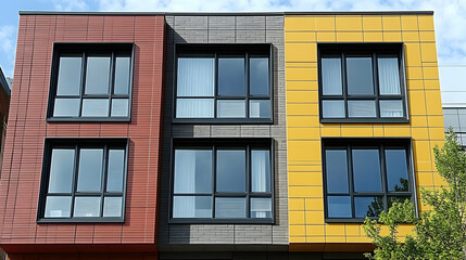 Obraz premium Modern Apartment Building with Colorful Facade and Large Windows