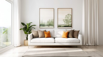 Modern living room with serene decor accents.
