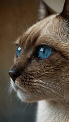 Detailed close-up of Siamese cat with blue eyes.