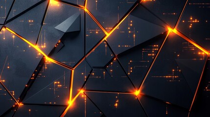 Interconnected Triangular Futuristic Wall with Luminous Glow and Digital Art Pattern