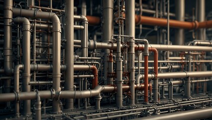 Detailed model of an industrial factory with piping and machinery.