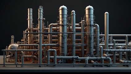 Detailed model of an industrial factory with piping and machinery.