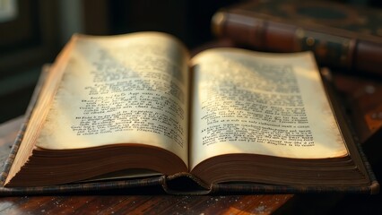 Obraz premium Vintage Book Pages Close-up, Antique, Illuminated, Detailed, Atmospheric, Literature, History, Reading, Knowledge, Wisdom, Study, Learning, Education, Scholarly, Literary, Classic, 