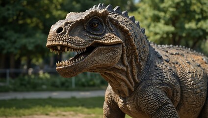 Fototapeta premium Details of a dinosaur model in a Romanian park.